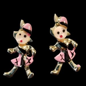 Vintage Pair of Figural Brooches with "Jelly Belly" Heads 1940s